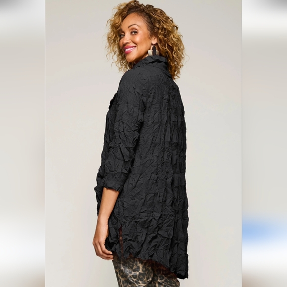 CHALET ET CECI Long Sleeve Jane Shirt Size Large Button Up Crinkled Black - Picture 3 of 11